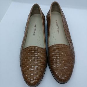 Trotters Women's Woven Leather Flats Size 7/6 Calf  Brown LIZ Comfort Casual